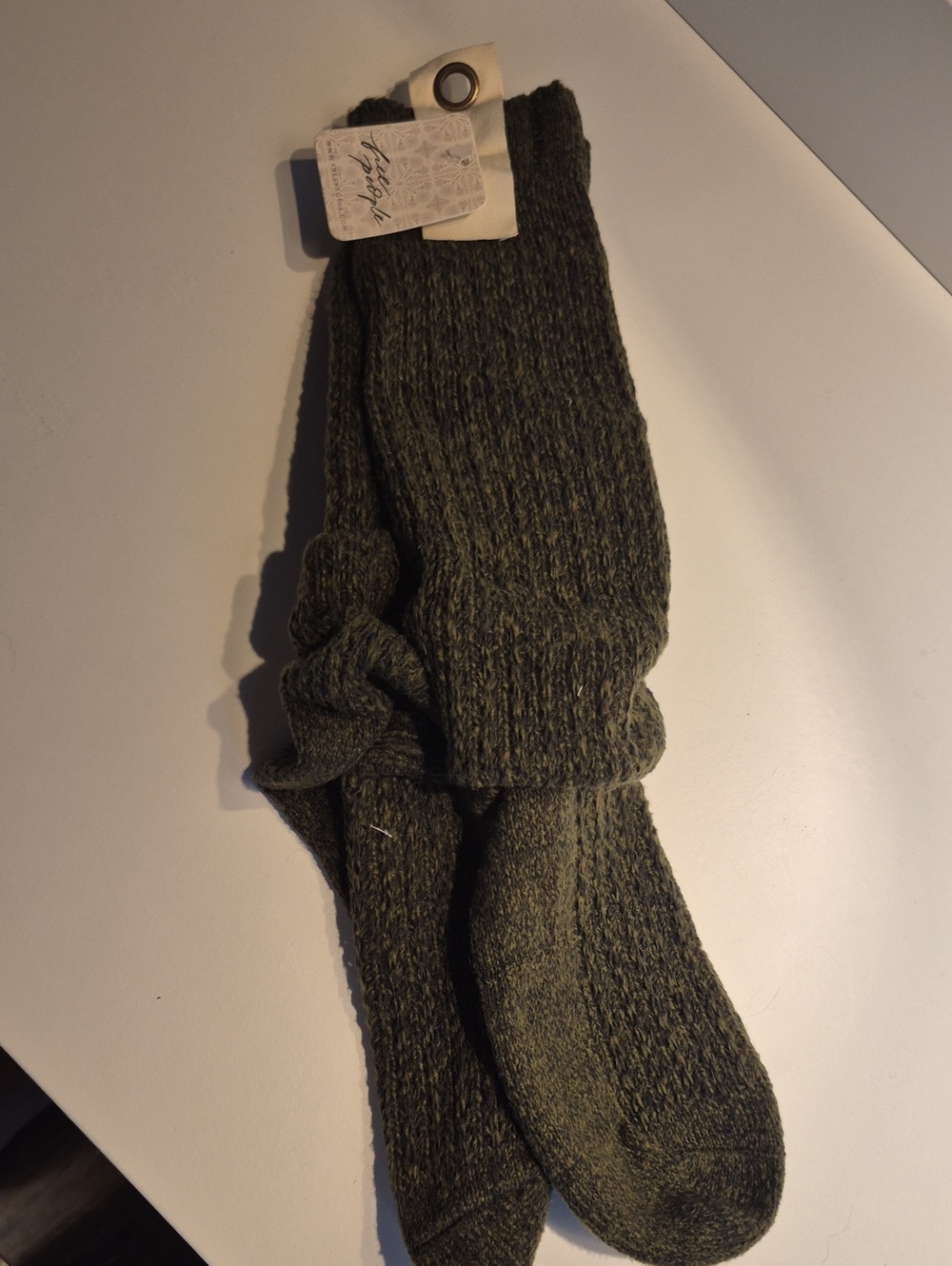 Free People Womens Slouch Socks Olive Ribbed Crew Socks